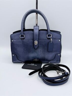 Coach Mercer 24 Satchel Metallic Navy Pebbled Leather Crossbody